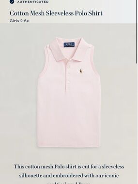 Ralph Lauren Girls' Sleeveless Polo Shirt - Light Pink